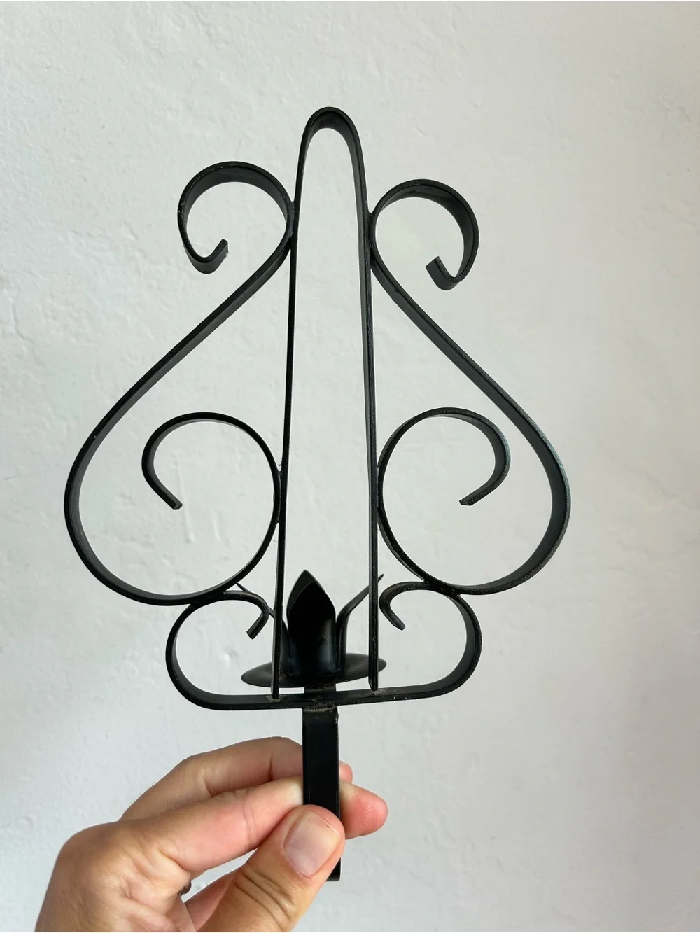 Matching Pair of Vintage Black Wrought Iron Metal Wall Candle Sconces